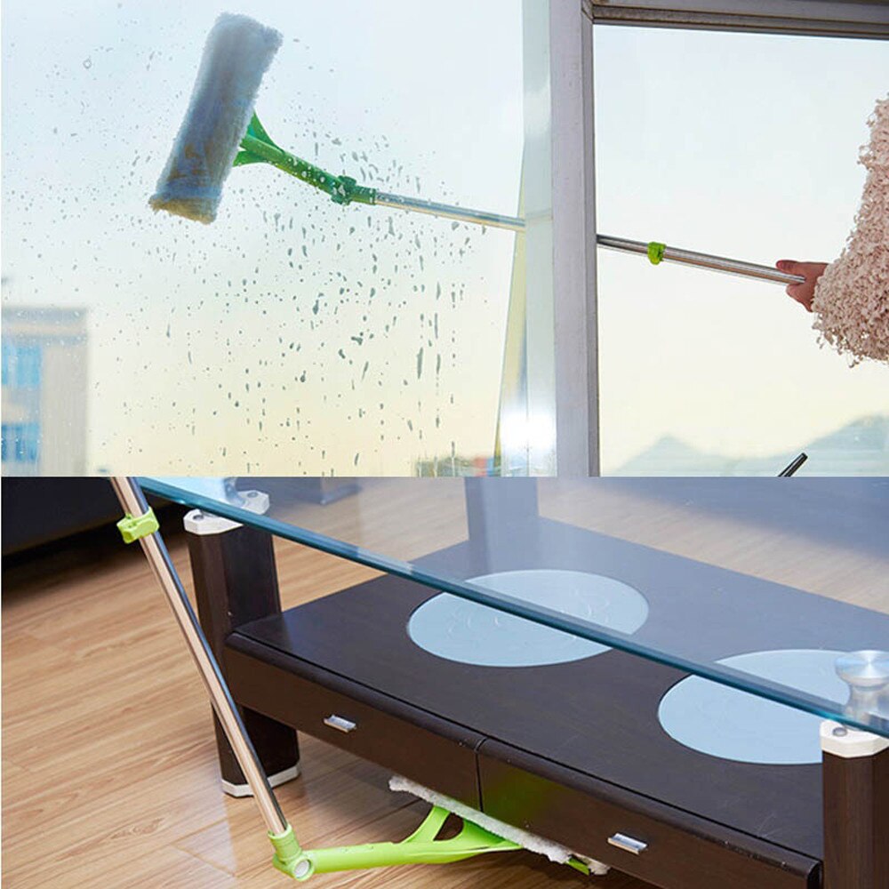 #40Glass Cleaning Tool Double-sided Telescopic Rod Window Cleaner Squeegee Wiper Long Handle Rotating Head Brush Scrubber: Default Title