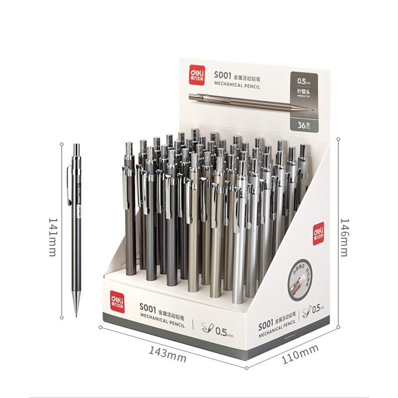 Deli Metal Mechanical Pencil 0.5 0.7mm Lead 2B Drawing Writing Activity Pencils For Artist School And Office Stationeries