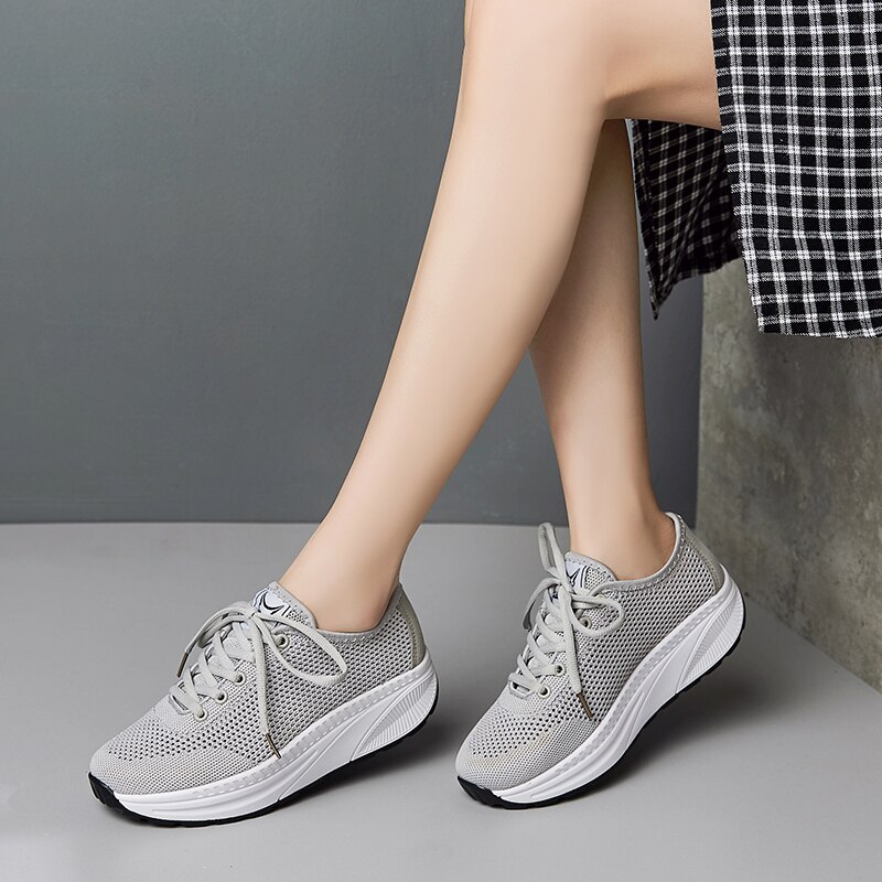 Summer Shopping Toning Shoes For Women Fitness Walking Slimming Jogging Sneakers 4.5 cm Wedge Platform Swing Shoes
