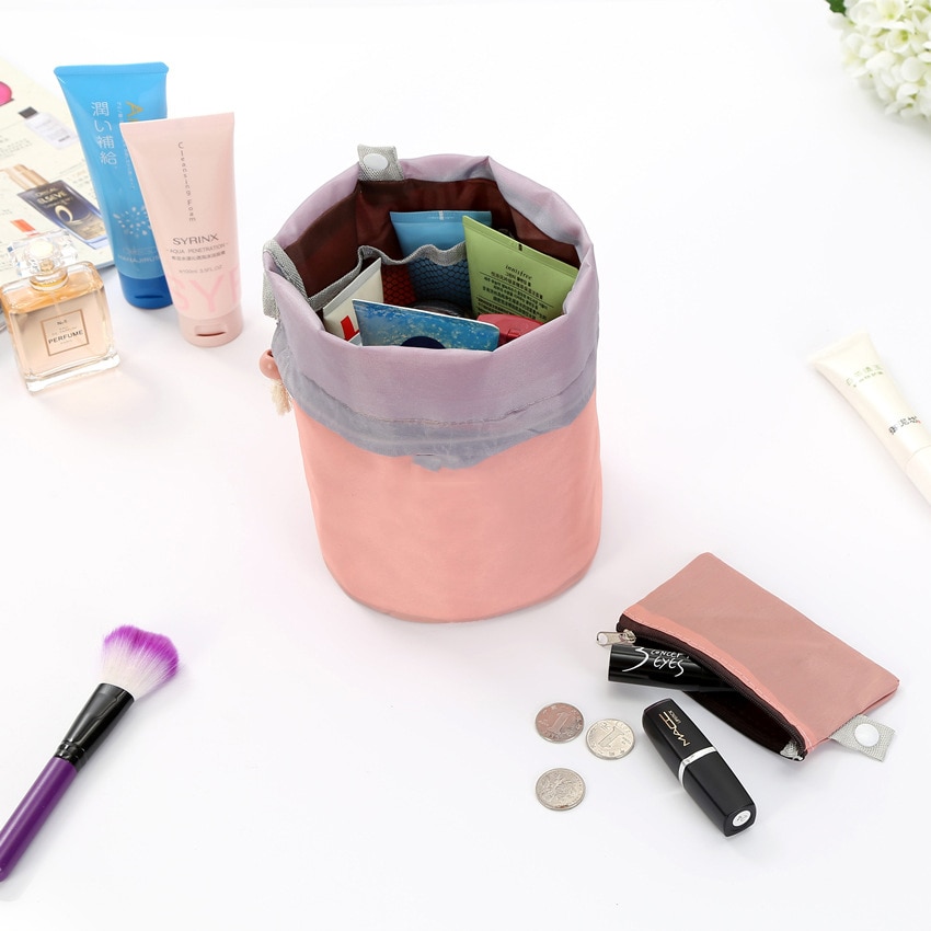 Vrouwen Cosmetische Zak Kleur Cilinder Trekkoord Waterdichte Reizen Cosmetische Tas Grote Capaciteit Makeup Opslag Toilettas Kit