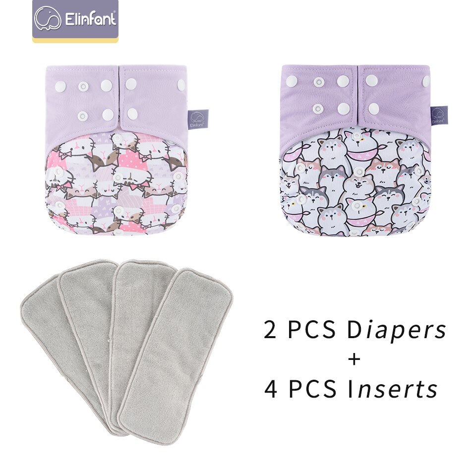 Elinfant 2 Couches Avec 4 Inserts Lavable Réutilisable Daim Tissu Intérieur Avec Une Poche Fit 3-15kg Bébé Couche-Culotte: EF454EF455