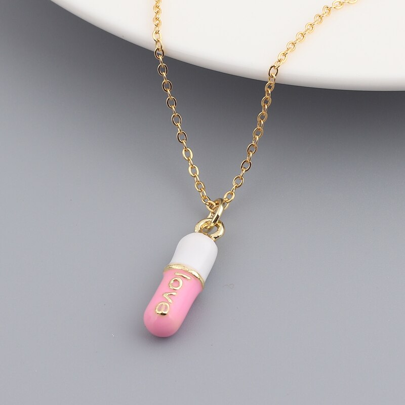 Sommerlicher schmuck: schlichte, geometrische halskette mit pillenanhänger in bonbonfarben, neonfarbenem emaille für mädchen: Rosa