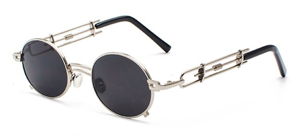 Peekaboo retro steampunk sonnenbrille männer runde Jahrgang metall rahmen Gold schwarz Oval sonne gläser für frauen roten männlichen: Silber- mit Schwarz