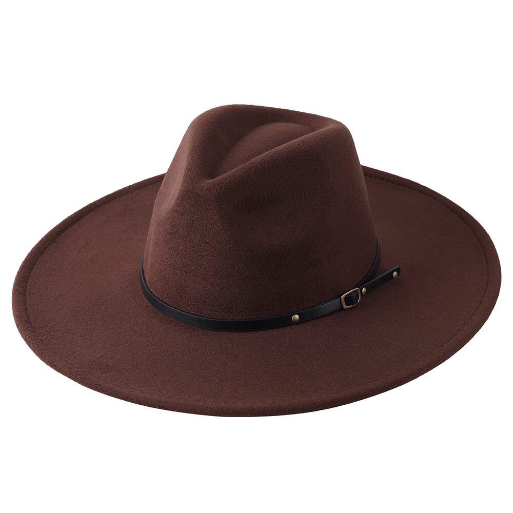 Chapeau Fedora en laine à large bord pour homme et femme, couleur unie, , Jazz, feutré, Panama, jaune: coffee