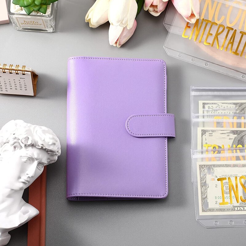 A6 PU Binder Planner Budget Organizer Round Ring Binder Cover Magnetic Personal Planner Binder with 12 Binder Pocket