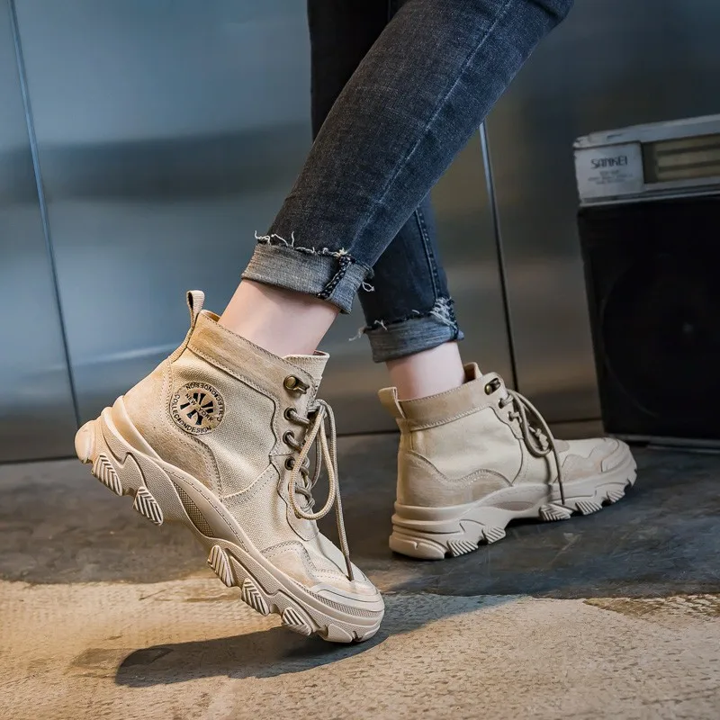 hoch oben Sport Stiefel Damen gehen Freizeitschuhe Frühling und Herbst britische Damen kurze Stiefel Wanderschuhe