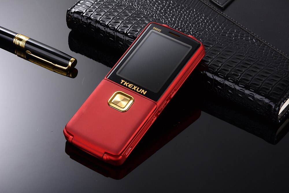 TKEXUN 8800i Flip Phone MP3 MP4 Dual Flashlight Vibration Dual Sim Camera Magic Voice 2.4 Inch Luxury Push Botton Mobile Phone: Add 4GB TF Card / Red