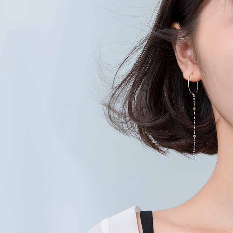 INZATT Real 925 Sterling Silver Beads Long Chain Tassel Hoop Earrings Bohemia Style Jewelry Earring Female