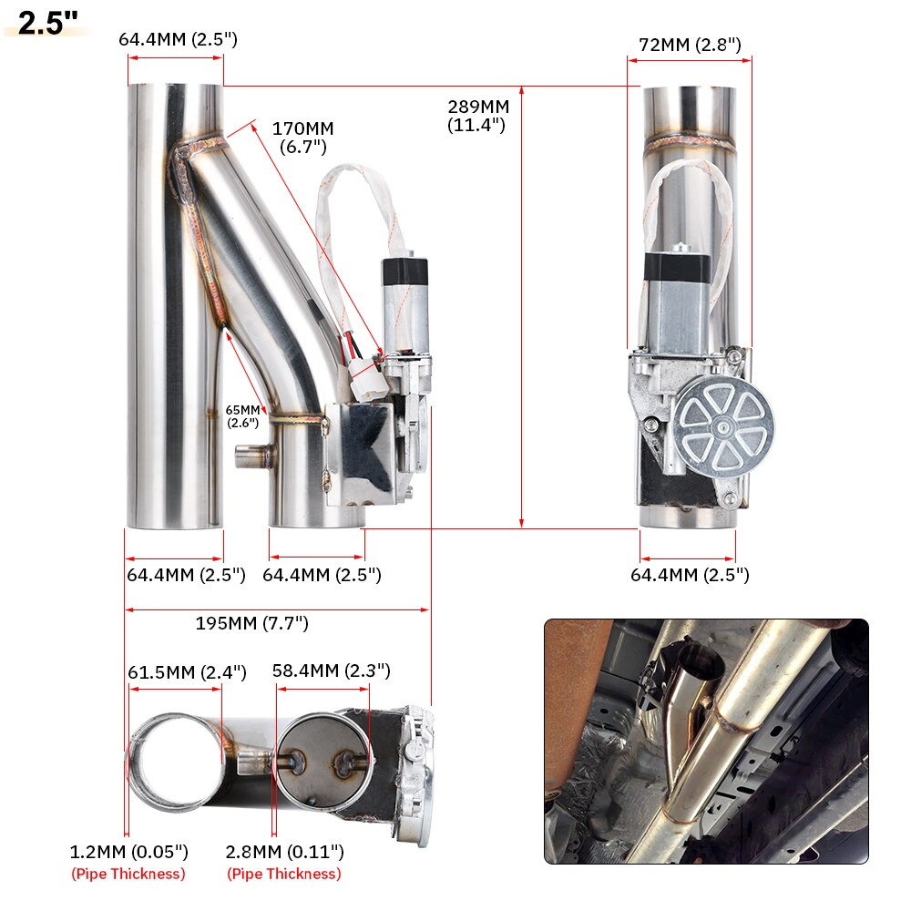 LZONE – Valve d'échappement électrique universelle 2.5 "/3", en acier inoxydable, avec télécommande sans fil JR-CT93