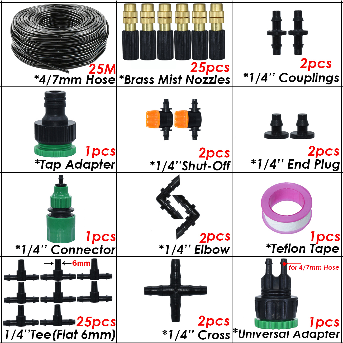 SPRYCLE 5-50m Gewächshaus Garten 1/4 "Schlauch Automatische Mikro Bewässerung Bausatz Tropf Bewässerung System Einstellbar Durcheinander Zerstäubung düse: Licht Gelb