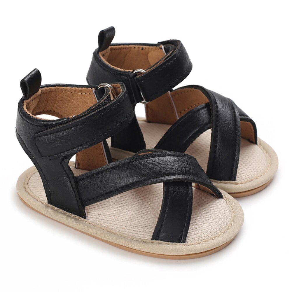 Sandales d'été classiques pour bébés filles et garçons, semelle souple antidérapante à bretelles croisées décontractées, chaussures d'extérieur en PU pour premiers pas des tout-petits: B / 0-6 mois