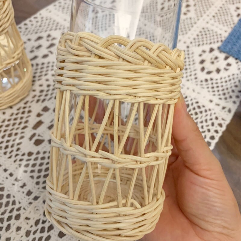 råtnende glass kopp beskyttende etui håndtak japansk stil håndlagde hjem glass kopper naturlig kurvvev vann kopp kjøkken forsyninger