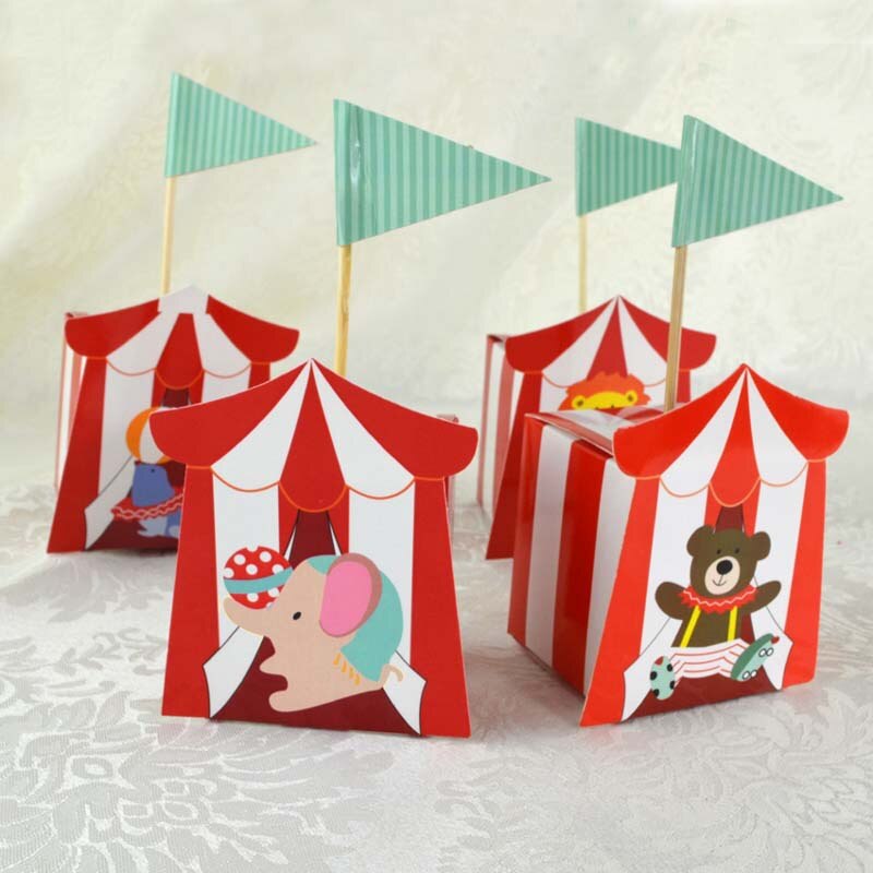 20 stks/set Circus Bonbondoos Papier Rood Gestreepte Geschenkdoos met Vlag Verjaardagsfeestje Baby Douche Decoraties Gunsten Verpakking Zak: Light Grey