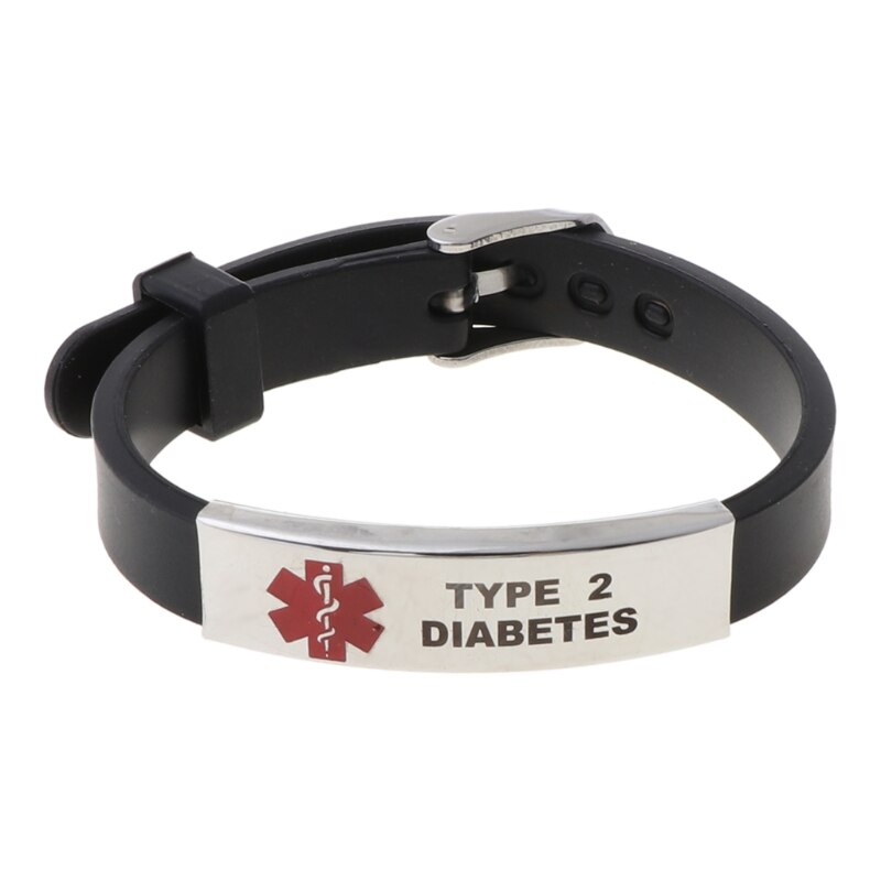 Pulsera de silicona con alerta médica para hombre y mujer, brazalete de silicona ajustable para Diabetes tipo 1, para primeros auxilios de emergencia, Color Rojo