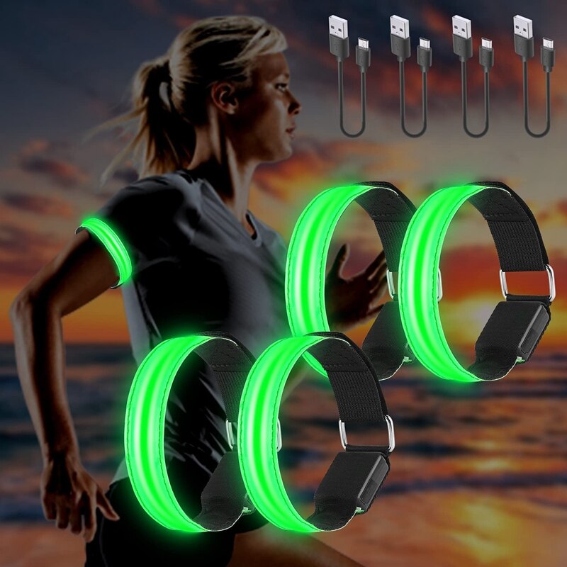 Jabs usb-led-armband, , 4er- pack, reflektierendes led-armband, laufarmband, lichtstreifen für joggen und laufen