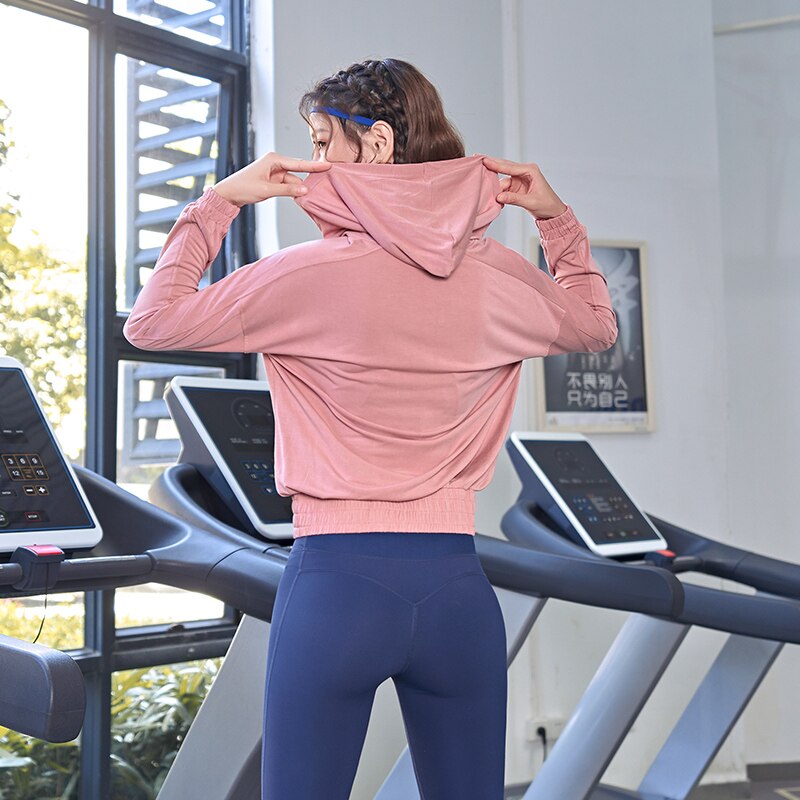 Camisola de esportes com capuz feminino casual correndo nude pele-friendly roupas de fitness solto e de secagem rápida pulôver de mangas compridas topo: Red / XL