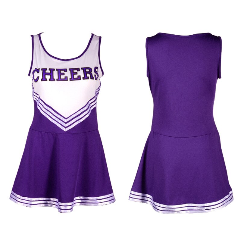 Dame cheerleader kostume skole pige outfits fancy dress cheer leder uniform: Lilla / L