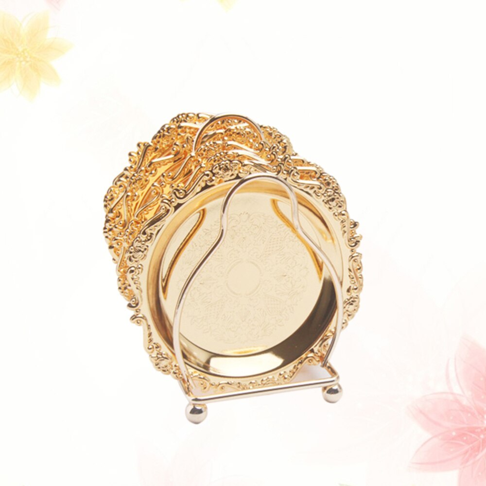 6PCS Mini Cake Dish Fruit Platter Dessert Plate Snacks Tray Decorative Tableware with Rack for Wedding Party Home (Golden)