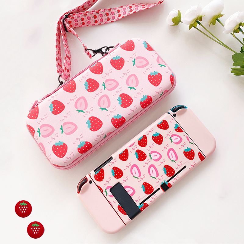 Voor Nintendoswitch Tas Aardbei Draagbare Reizen Carrying Soft Case Cover Voor Nintendo Switch Console Accessoires: Pack A