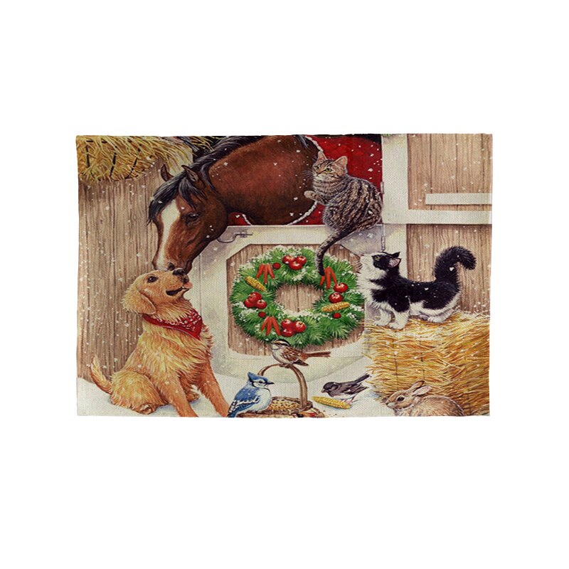 Mantel Individual navideño para gato, caballo de dibujos animados, posavasos de cocina, alfombrillas para mesa de comedor, almohadilla de lino de algodón, tapete para taza de tazón, 42x32cm, DecorCD482: CD04-2 / single face print
