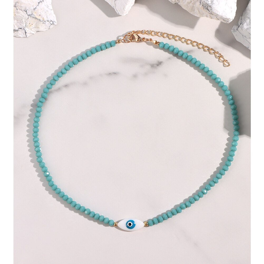 JUST FEEL Evil Eye Beads Chain Necklace For Women Handmade Colorful Beaded Irregular Stone Choker Necklace Trendy Jewelry: A065606AB