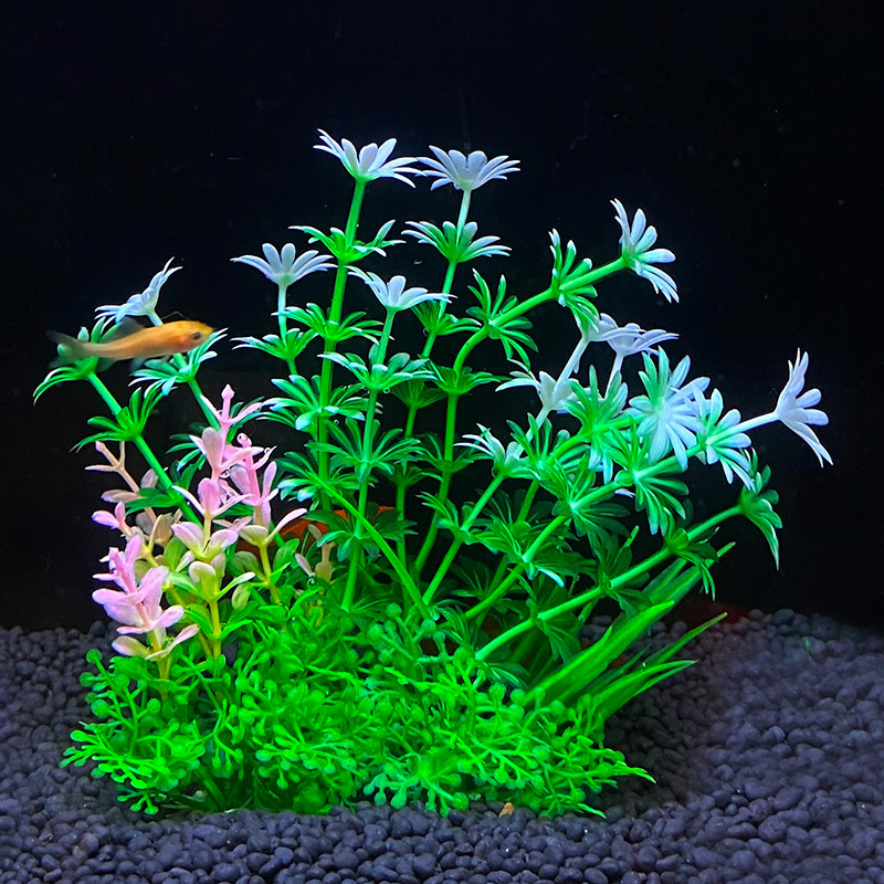 Plantas artificiales para decoración de acuario, adorno de malezas de agua, planta acuática, accesorios de decoración de césped para pecera, 14cm: Rosa