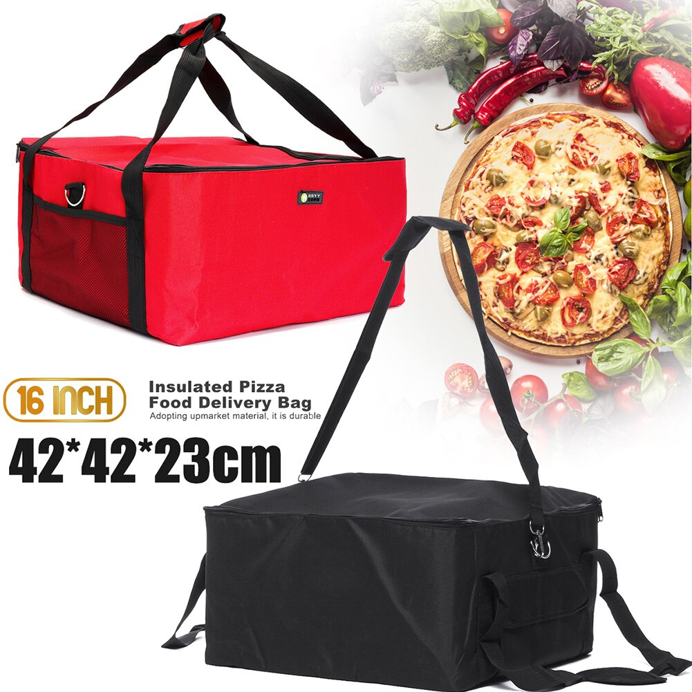 16 Inch Draagbare Opbergdoos Container Sterkte Verse Voedsel Oxford Doek Pizza Levering Zak Duurzaam Thermische Houder Rode Geïsoleerde