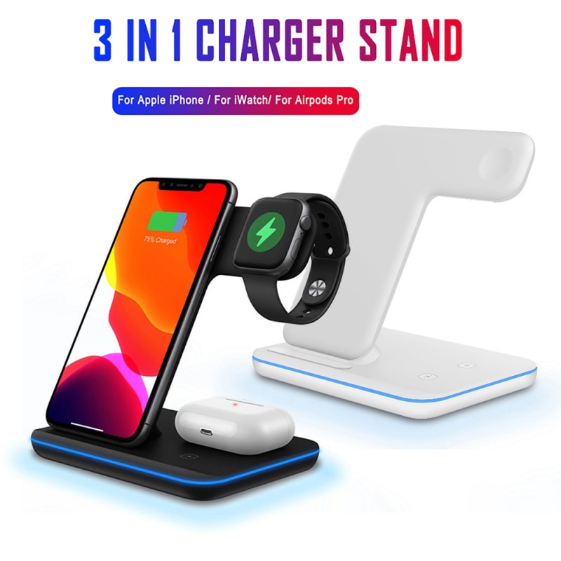 Wireless Charger Stand 3 In 1 Qi 15W Fast Charging Dock Station For Apple Watch 5 4 3 2 AirPods Pro For IPhone 12 Pro Mini Max