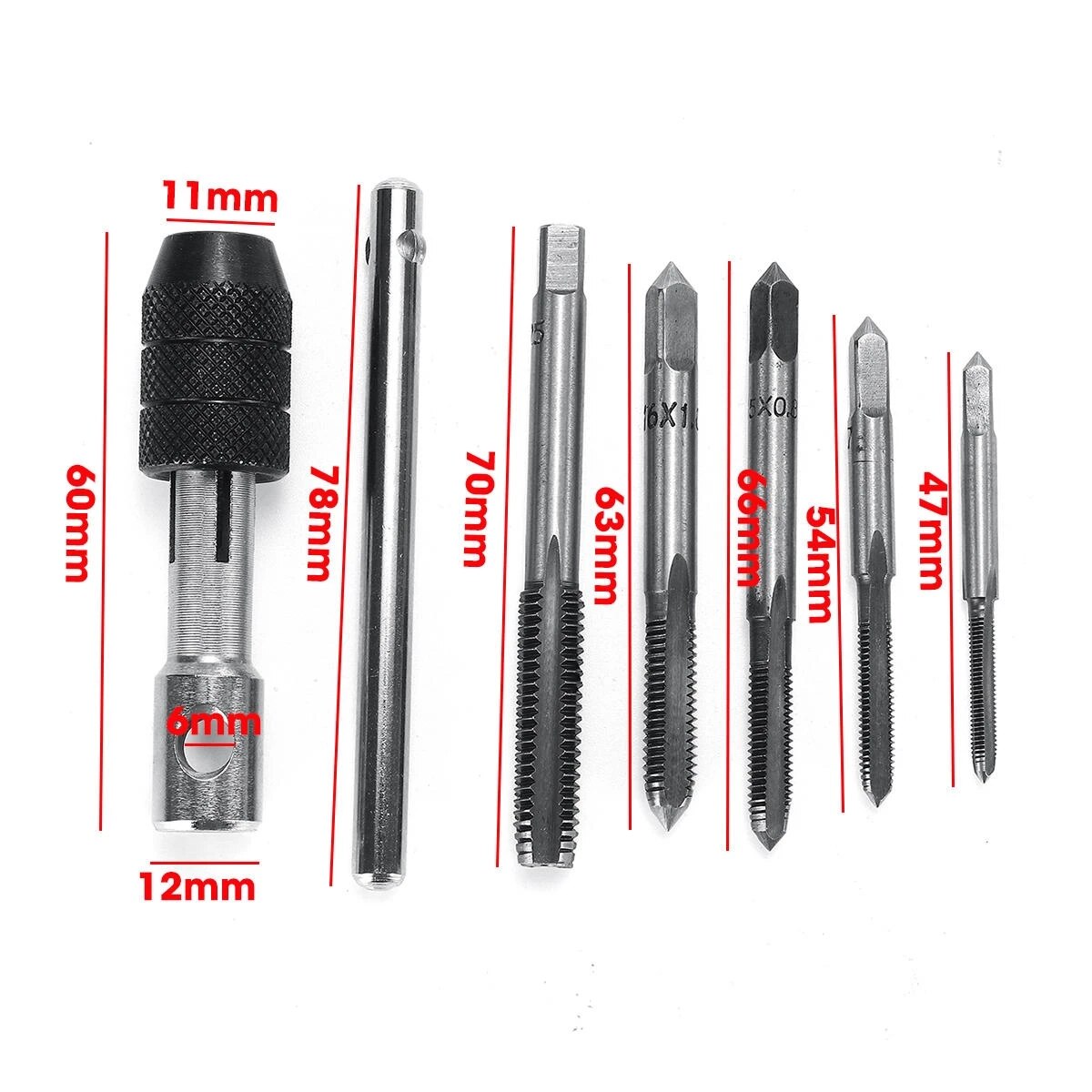 6pcs T Type Hand Screw Thread Taps Drill Kit Screw Thread Tap Twist Bit M3/M4/M5/M6/M8 Tap With Screw Tap Hand Set