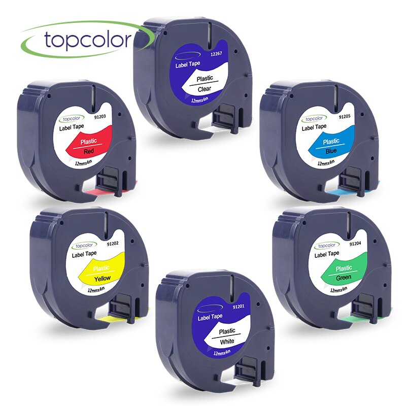 Label Maker Tape - 12mm x 4m - 6 Mixed Colors - Compatible with DYMO LetraTag