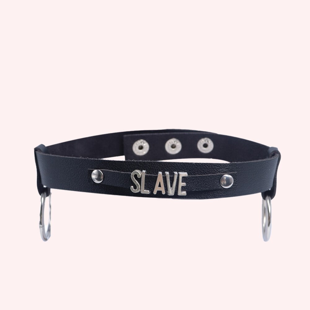 B.CYQZ Black PU Leather Choker Collar Necklace Small Bell Choker Necklace Punk Style Women Girls Party Jewelry: SLAVE