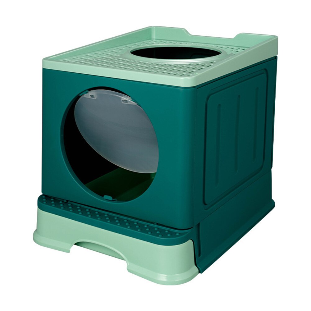 Top Exit Cat Litter Box with Lid Folding Large Enough Kitty Litter Boxes, Front Enter Tray Toilet Including Pet Litter Scoop: green