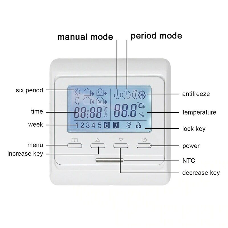 1Set Digital Underfloor Heating Thermostat Temperature Controllers Programmable Electric Floor Heating Thermostat