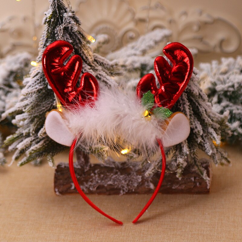 20pcs Funny Cute Red Gold Plush Antler Reindeer Head Buckle Headband Headwear Party Children Adult Navidad Christmas
