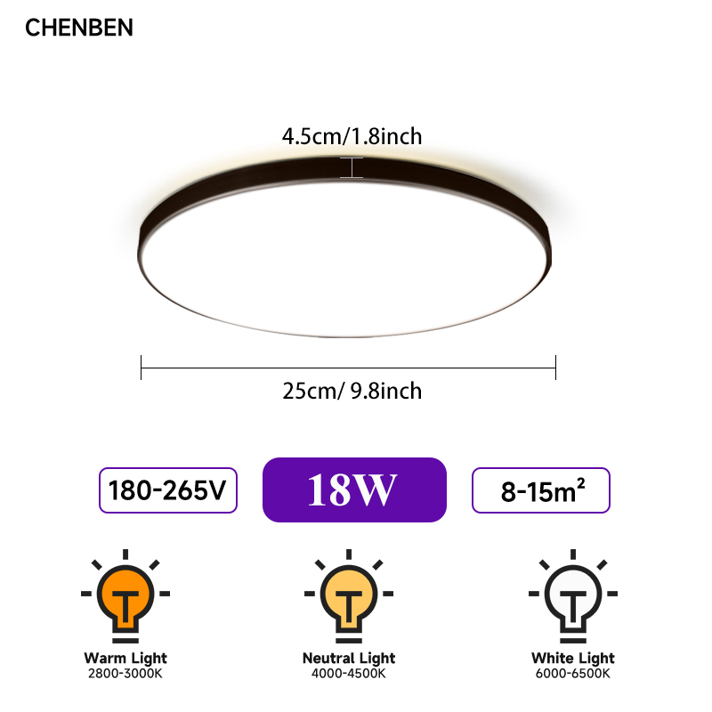 Ultra-Dunne Led Plafondlamp AC85-265V Indoor Badkamer Lamp Led Plafondpaneel Voor Woonkamer Slaapkamer Stofdichte Led Plafondlamp: M / Black