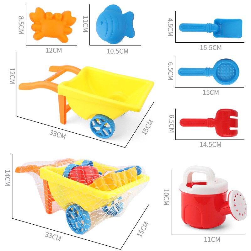 7Pcs/Set Kids Beach Toy Trolley Summer Beach Play Sand Kits Kettle Shovel Rake Mold Children Outdoor Water Fun Toys Random Color