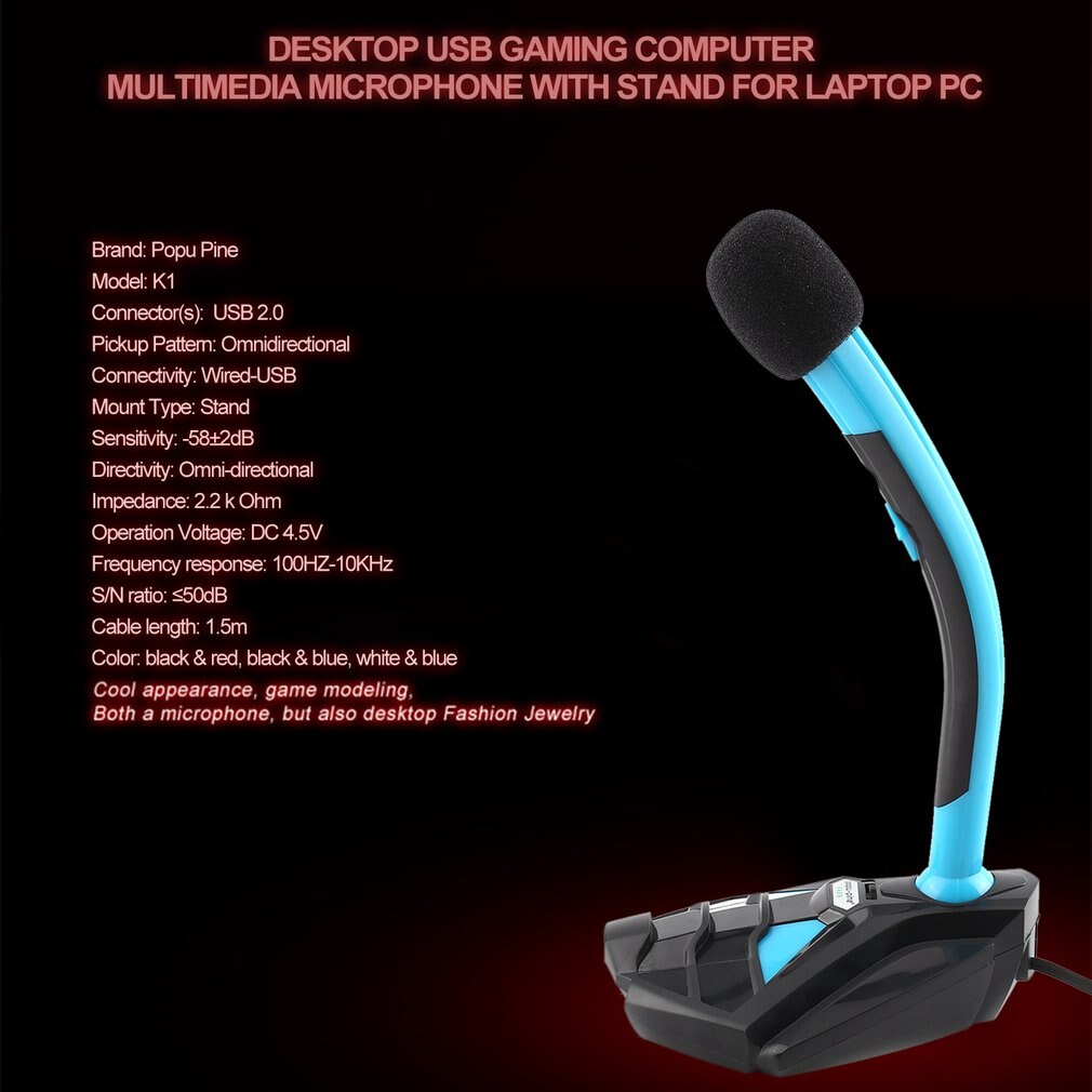 360-degree Rotating Neck Tabletop Desktop USB Gaming Computer Multimedia Microphone With Stand for Desktop Laptop PC Mic