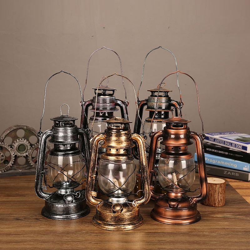 25cm rétro classique kérosène lampe Camping lumière Portable Bronze couleur huile lampe Vintage Photo accessoires en plein air Camping lumières