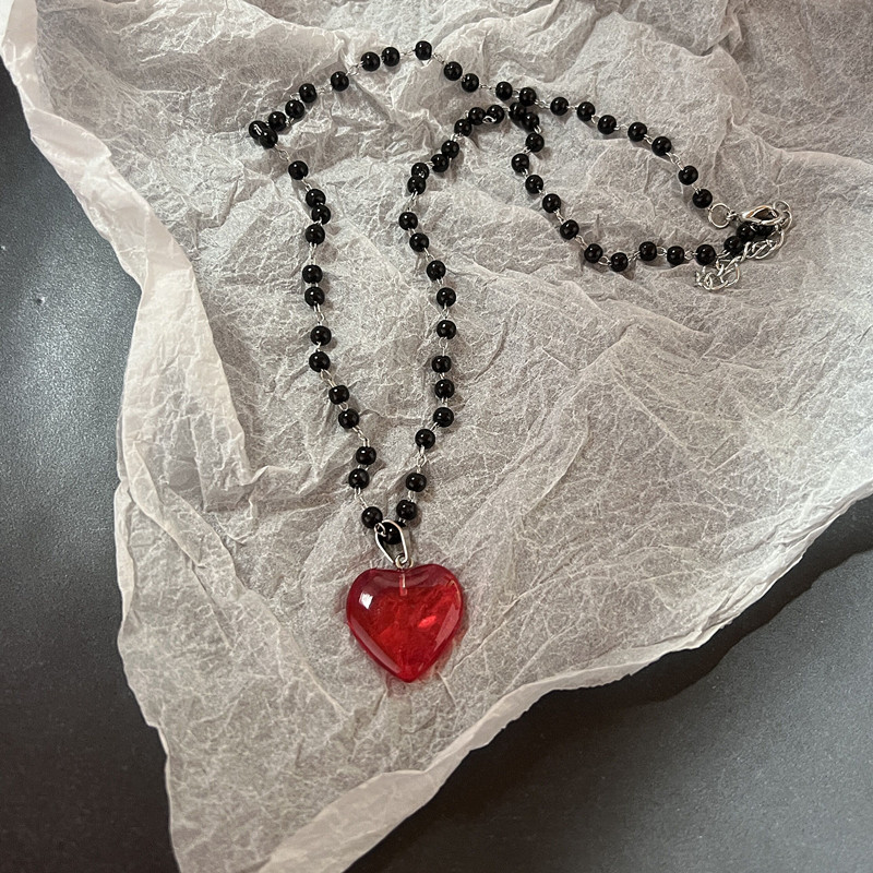 Collar de corazón de amor Y2k para mujer, Hip Hop, corazones rojos, colgantes rosas, collares, cadena de cuerda, Rave para niñas, joyería gótica