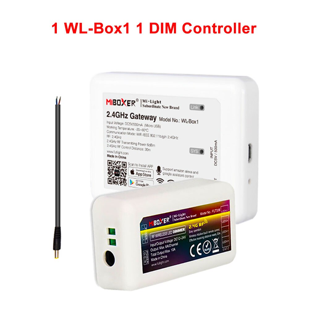 MiBoxer Milight Dimmer 4-Zone RF CCT Remote With Handle 2.4GHZ Gateway WL-Box1 Wifi Controller For 2835 5050 LED Strip Light: 1WL-Box1 1Controller