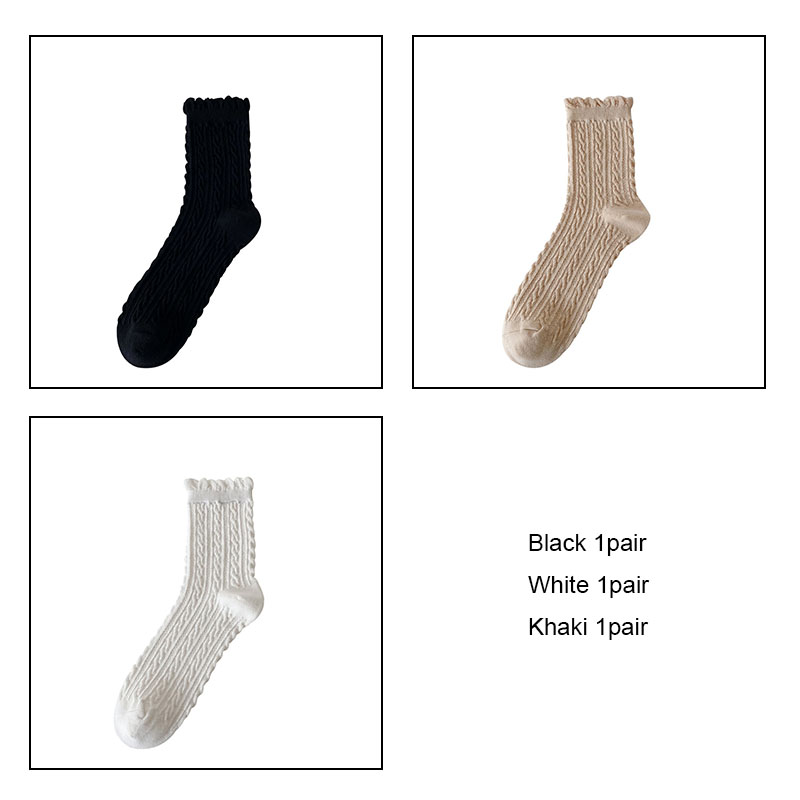Women cotton socks 3pairs/lot Bubble mouth Retro japanese style collage socks girl female socks VKMONY: Black1White1Khaki1