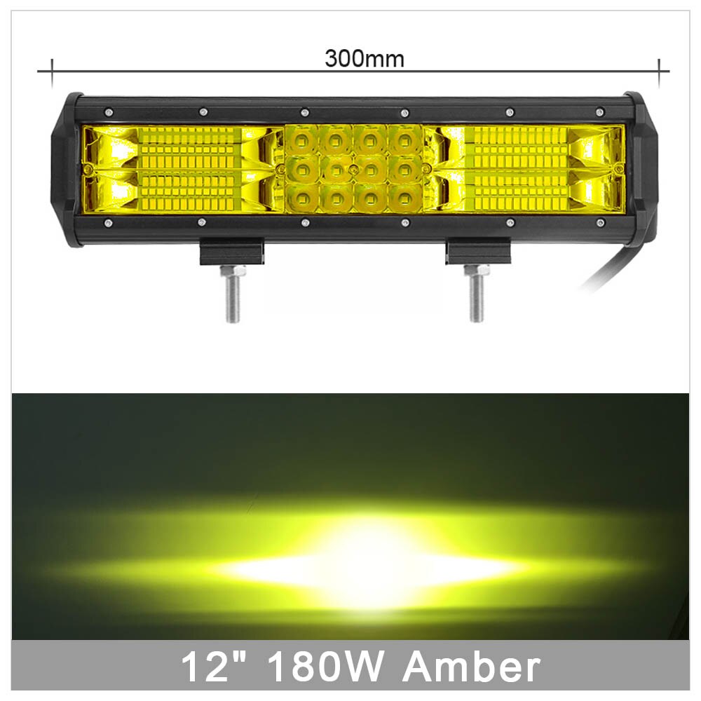 Barra de luces LED de 12 pulgadas, 72 W, 180 W, focos de inundación para camiones todo terreno 4X4, lámpara antiniebla para motocicletas, luces externas de trabajo de conducción 12V 24V: 12inch 180W Amber x1