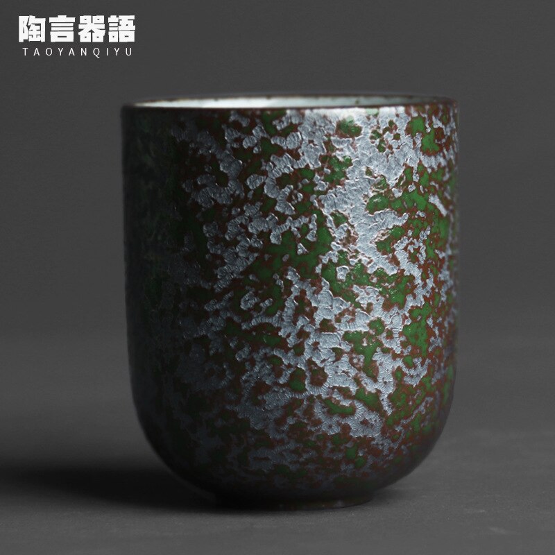 Japansk stil vintage groft keramik te kop ovn bagt sort guld og sølv håndlavet kung fu te tekop 130ml: E