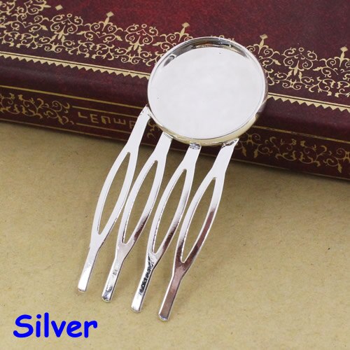 Fit 20mm Koperen Kam Haarspelden Blank Cabochon Instellingen Hair Clips Accessoires 22x52mm 7 stks/partij K05467: Silver