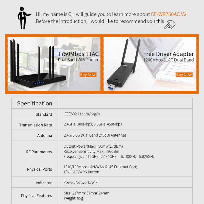 Comfast-repetidor de señal WIFI inalámbrico CF-WR302S, antena de 300M, 10dBi, 802.11N/B/G, extensor de rango Roteador