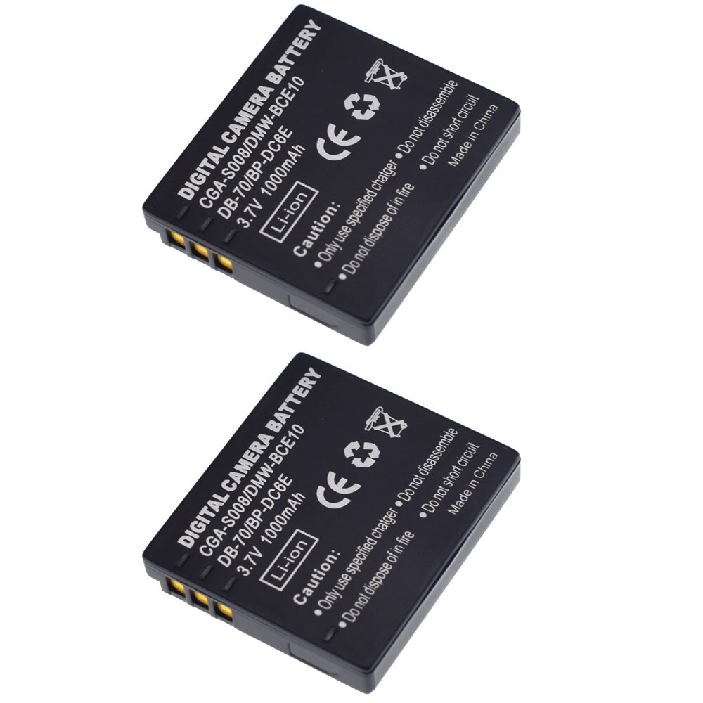 2x Battery for Panasonic Lumix CGA-S008E DMW-BCE10E VW-VBJ10E Leica BP-DC6-E DMC-FS3 FS5 FS20 FX30