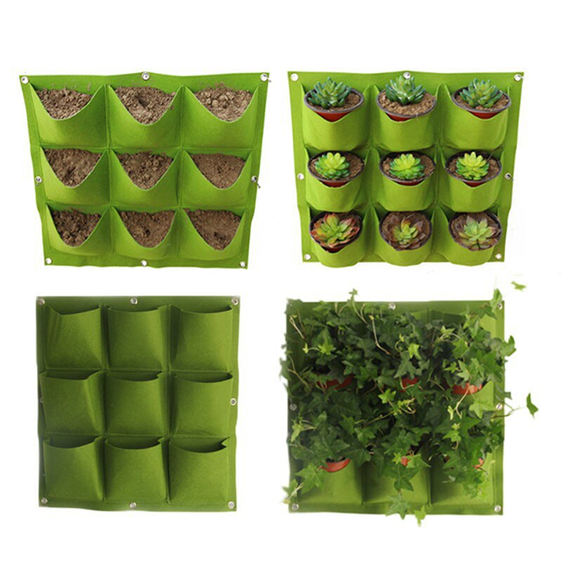Colgante de pared de plantación bolsas 9/18 bolsillos verde bolsa de crecer jardín Vertical macetero vegetales vida jardín bolsa a casa suministros