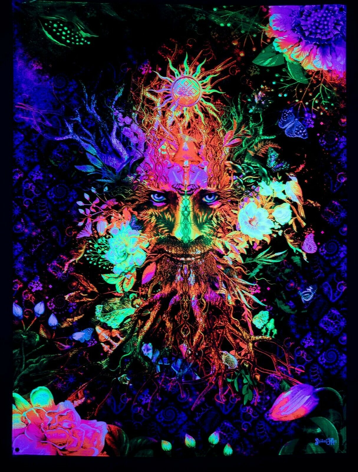 Psychedelic wall tapestry, Uniqued Art Nature Custom Fluorescent Glow Psytrip