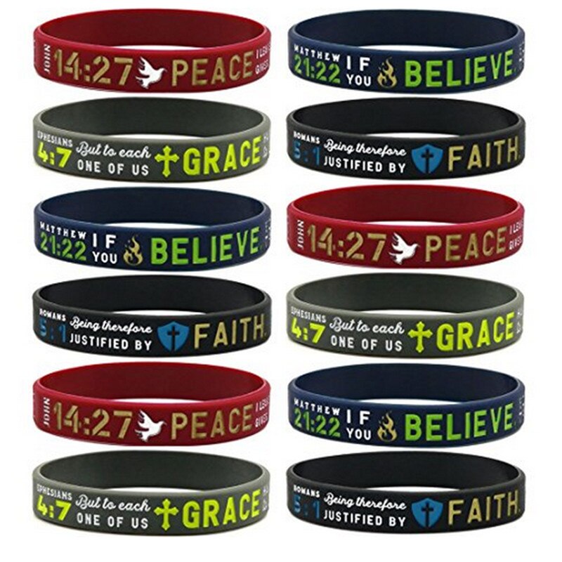 1 pc Geloof Geloof Vrede Grace Bijbel Christelijke Religieuze MATTHEW Romeinen JOHN EFEZIËRS sport Siliconen armband rubber armband