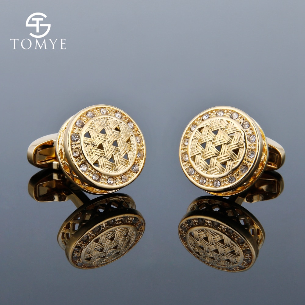 Tomye manchetknapper til mænd luksus krystal fransk skjorte business guld manchetknapper smykker  xk18 s 002